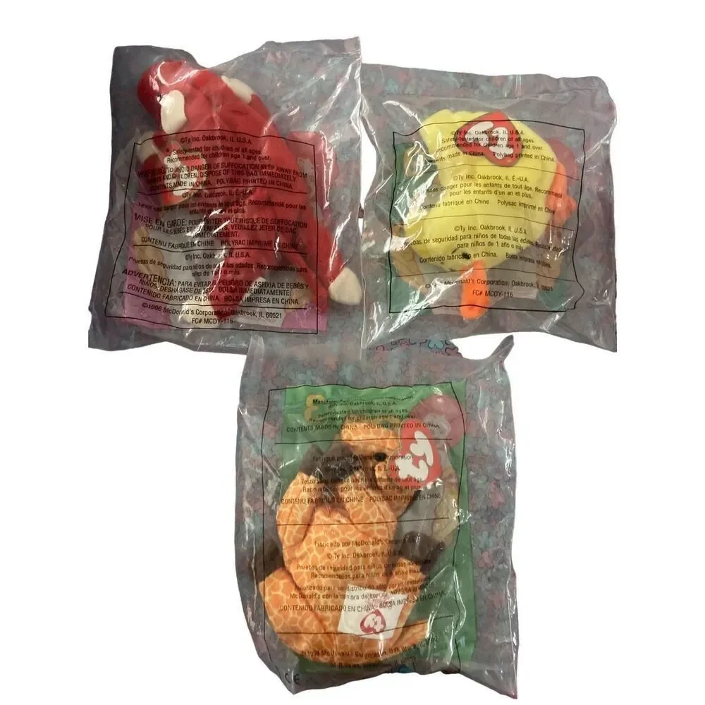 Lot of 3 New Unopened Mini Ty Beanie Baby Plush Collectible Vintage 90s